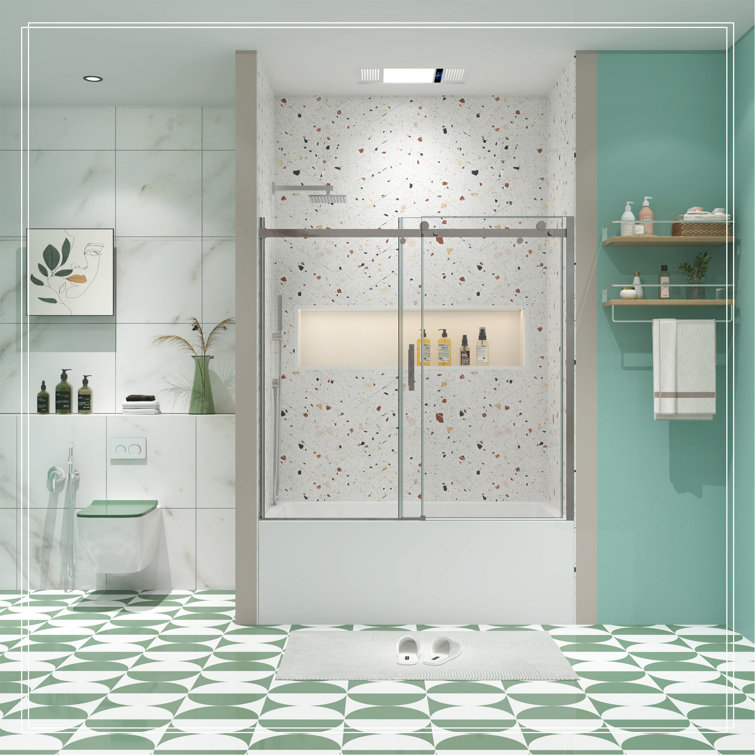 Chrome 58" x 56" Tempered Glass Sliding Shower Door