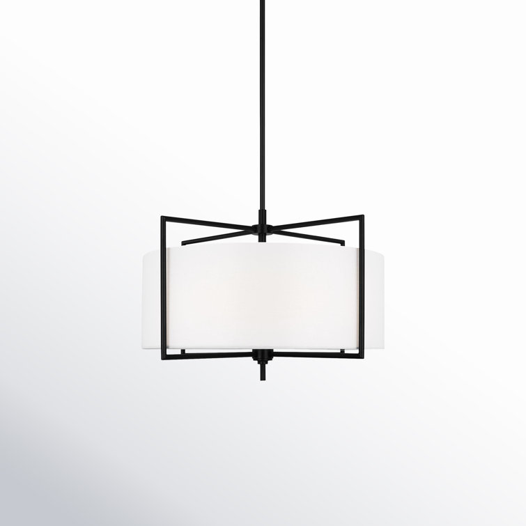 Aged Iron 4-Light Drum Pendant with Glass Shade
