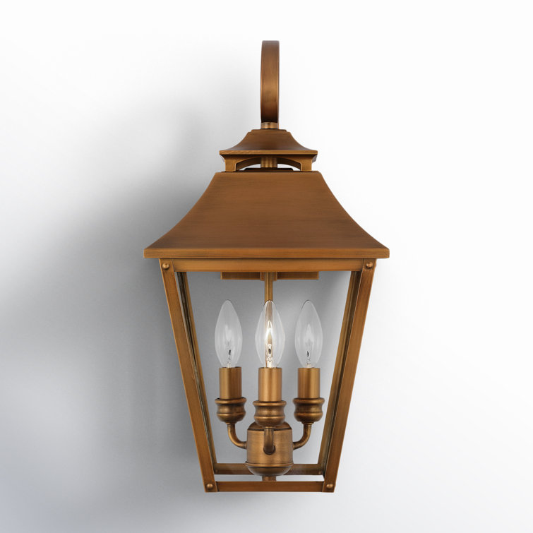 Natural Copper 3-Light Outdoor Wall Lantern with Clear Seeded Glass