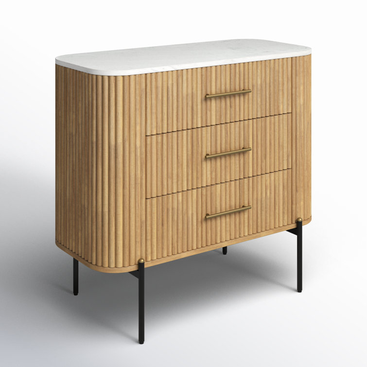 Carmela White Marble & Mango Wood 3 Drawer Dresser