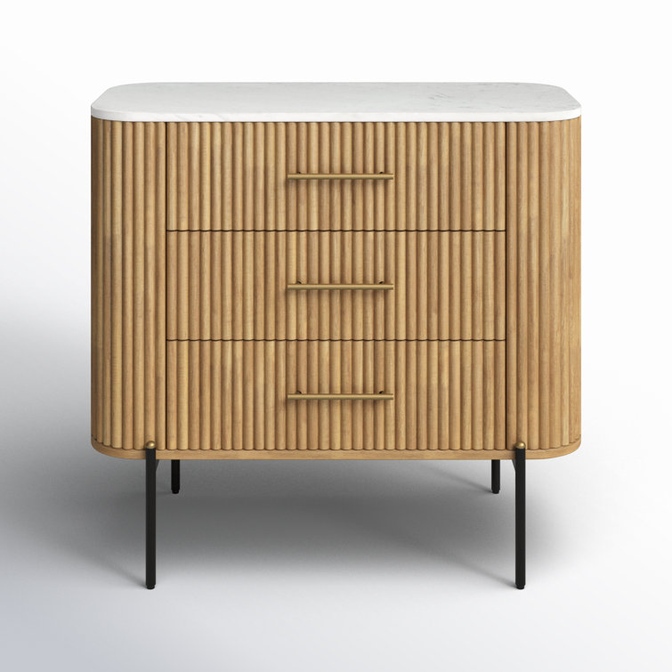 Carmela White Marble & Mango Wood 3 Drawer Dresser