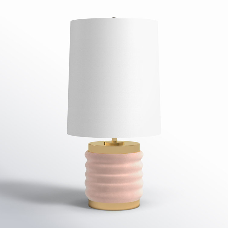 Blush Velvet and Brass Table Lamp with White Linen Shade