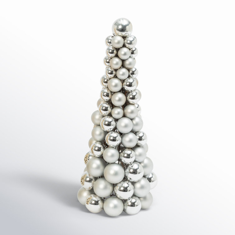 18-Inch Silver Shatterproof Plastic Ornament Cone Tree