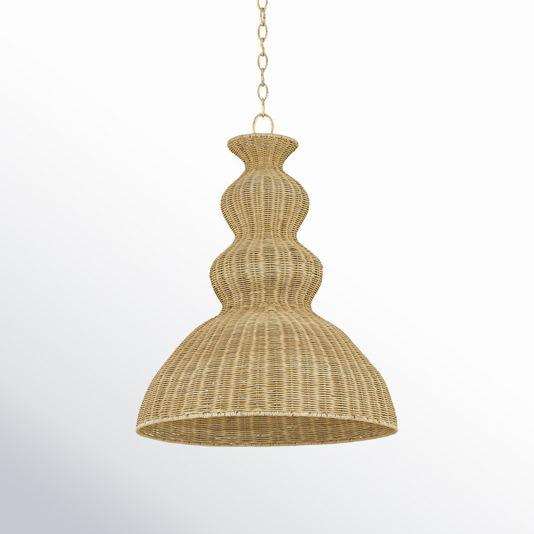 Aged Brass Indoor/Outdoor Pendant with Natural Wicker Shade