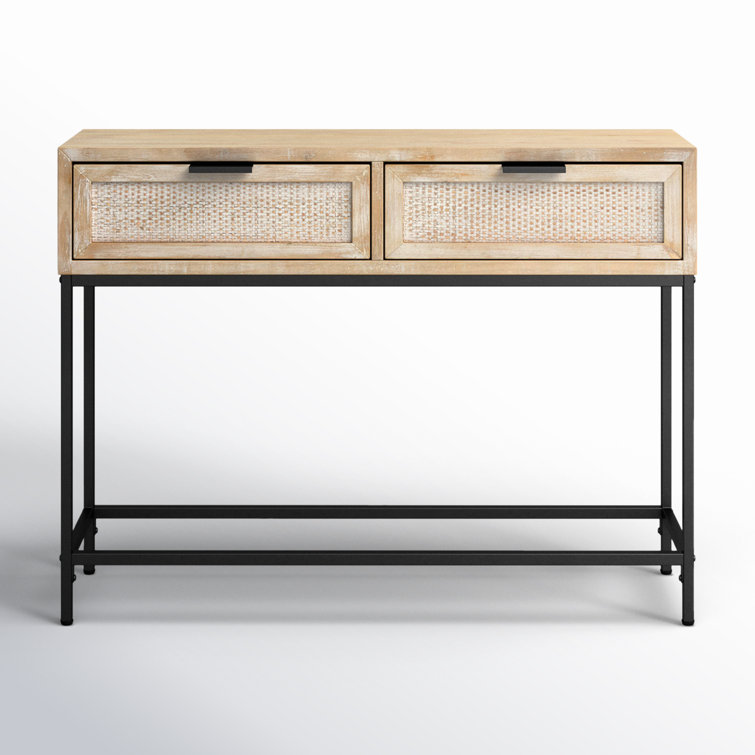 Reed 40" Natural Wood and Black Metal Console Table with Storage
