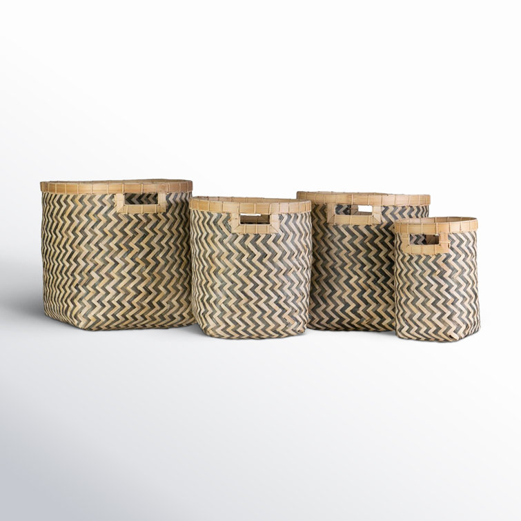 Handmade Black and Natural Bamboo Storage Basket Set