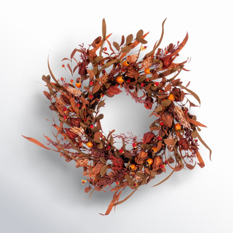 22'' Autumn Orange Artificial Leaf and Berry Wreath