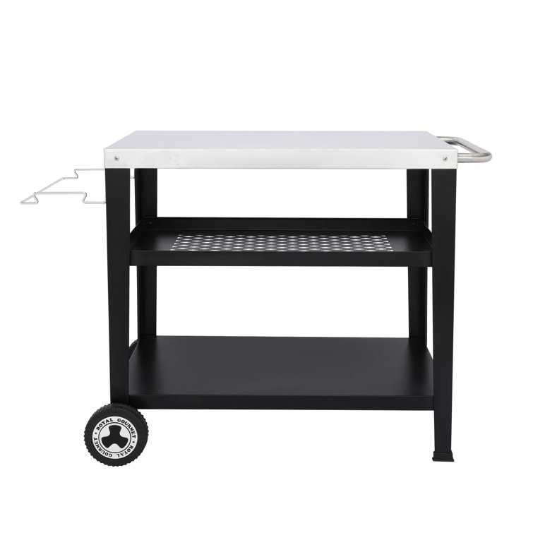 Royal Gourmet Black and Silver 3-Shelf Rolling Grill Table with Trash Holder