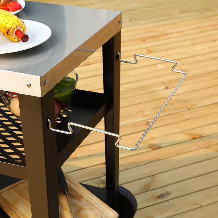 Royal Gourmet Black and Silver 3-Shelf Rolling Grill Table with Trash Holder