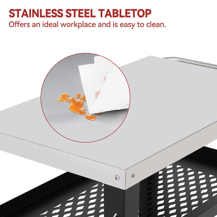 Royal Gourmet Black and Silver 3-Shelf Rolling Grill Table with Trash Holder
