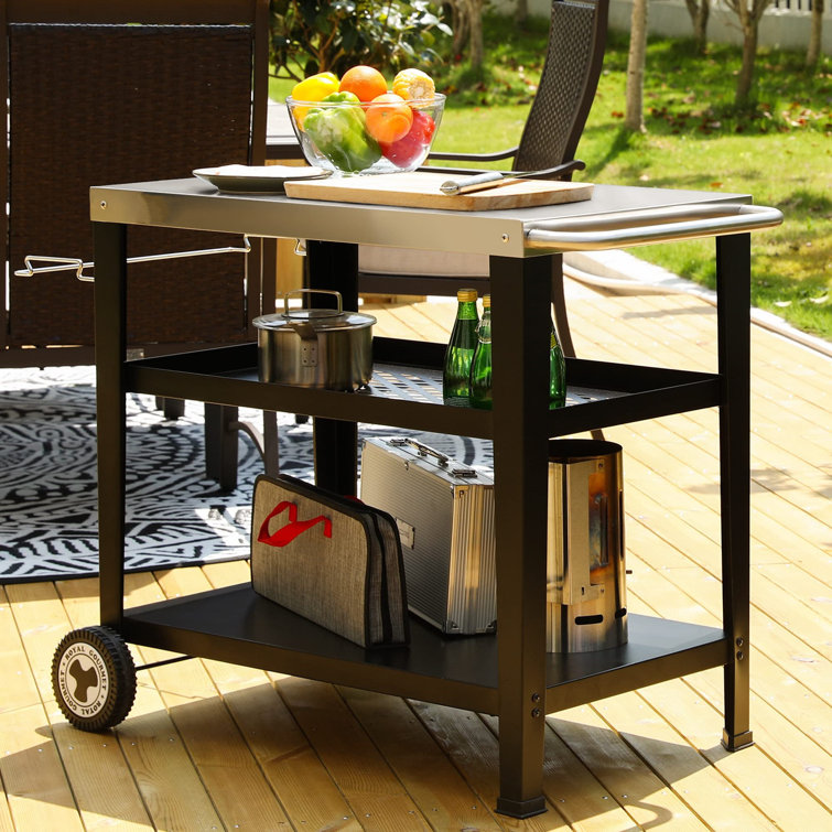 Royal Gourmet Black and Silver 3-Shelf Rolling Grill Table with Trash Holder