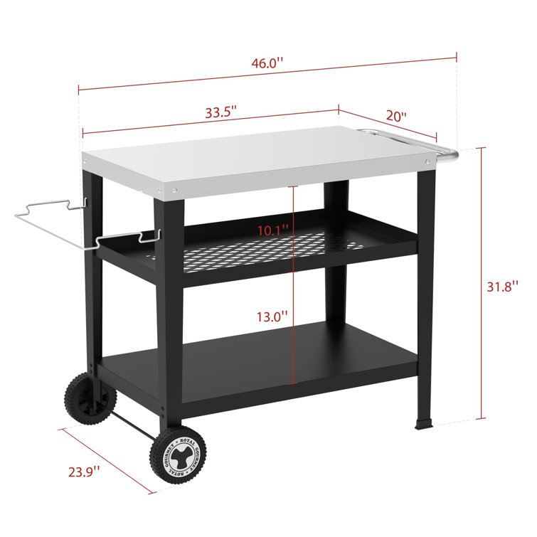 Royal Gourmet Black and Silver 3-Shelf Rolling Grill Table with Trash Holder