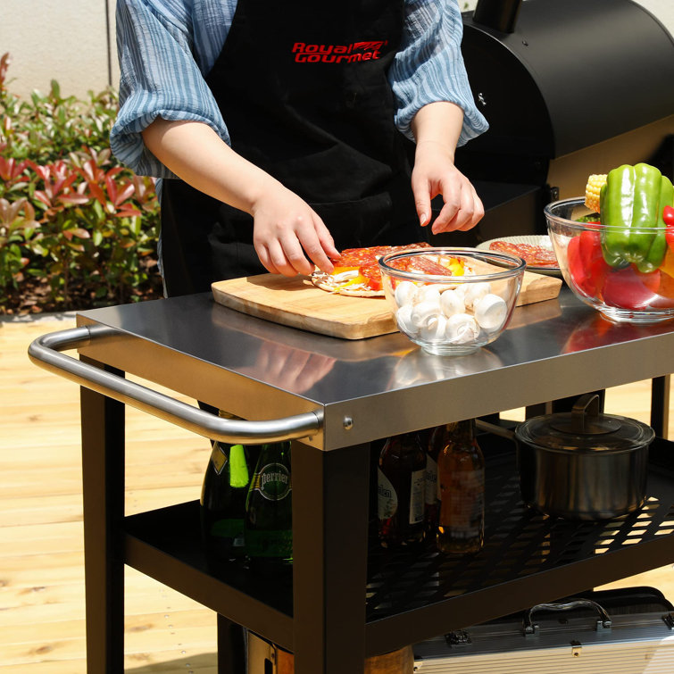 Royal Gourmet Black and Silver 3-Shelf Rolling Grill Table with Trash Holder