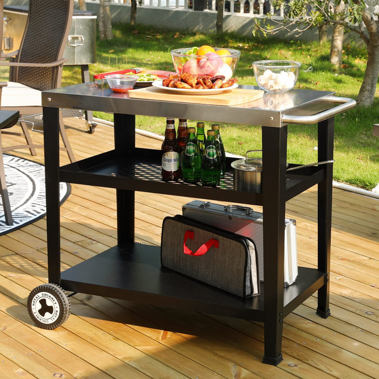 Royal Gourmet Black and Silver 3-Shelf Rolling Grill Table with Trash Holder