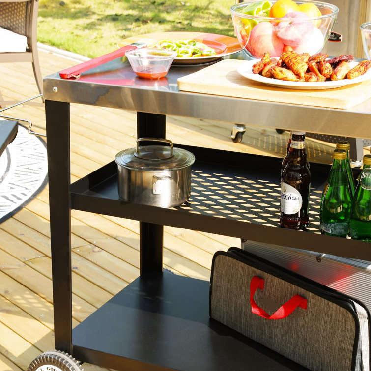 Royal Gourmet Black and Silver 3-Shelf Rolling Grill Table with Trash Holder