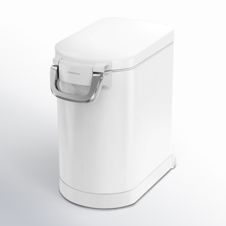 Medium White Steel Airtight Pet Food Storage Container with Scoop