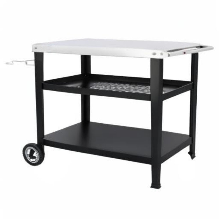Royal Gourmet Black and Silver 3-Shelf Rolling Grill Table with Trash Holder
