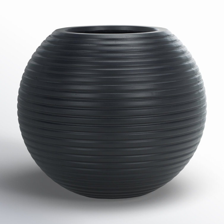 Black Ribbed Ficonstone and Cement Sphere Planter Pot