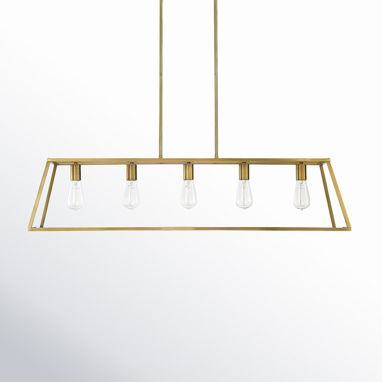 Denton Warm Brass Geometric 5-Light Linear Chandelier