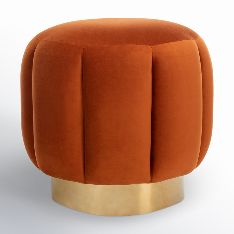 Maxine 19'' Orange Velvet Round Tufted Ottoman with Gold Base