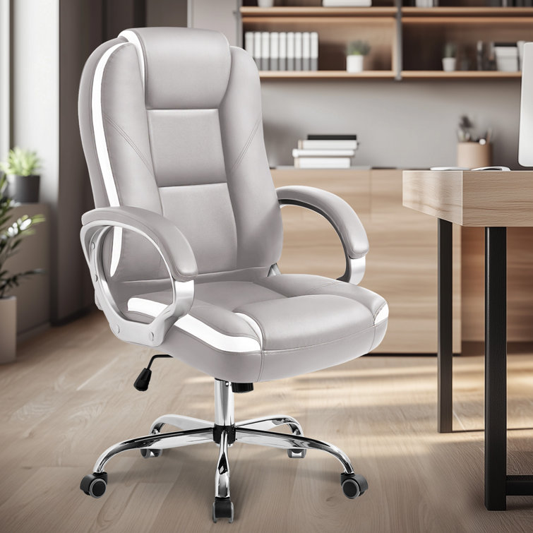Gray High Back Ergonomic Leather Executive Office Chair