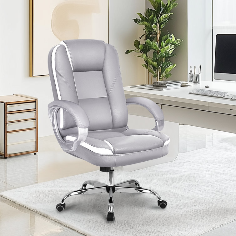 Gray High Back Ergonomic Leather Executive Office Chair