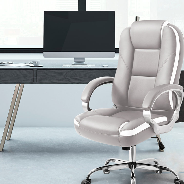 Gray High Back Ergonomic Leather Executive Office Chair