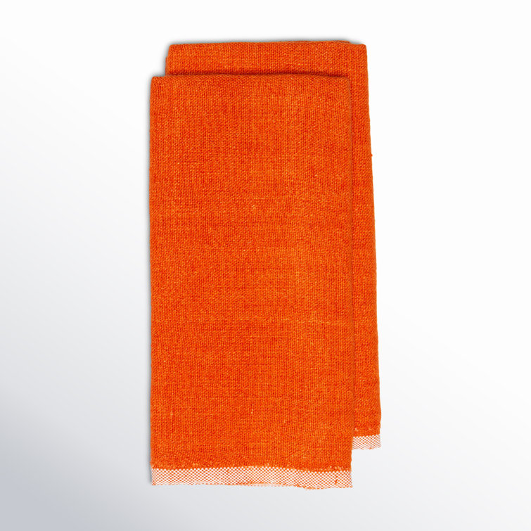 Orange and Natural Linen Stripe Tea Towel Set