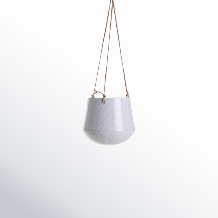 White Ceramic Indoor Hanging Planter with Leather Straps