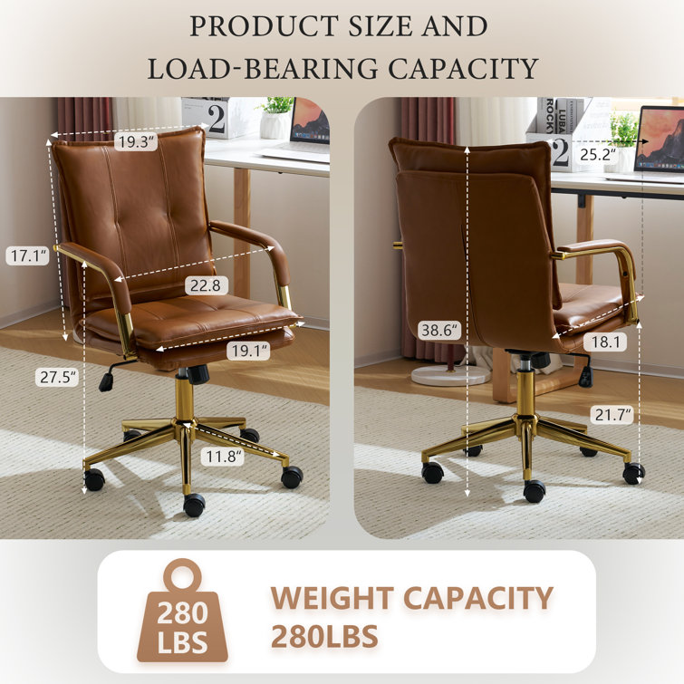 Camel High Back Leather Task Chair with Gold Frame