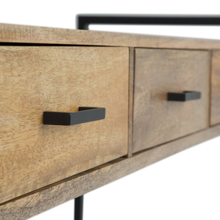 Riverside 54.5'' Rustic Industrial Solid Mango Wood Console Table with Storage