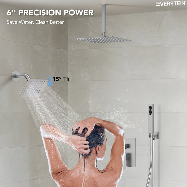 Brushed Nickel Dual Rain Shower Head System with Handheld