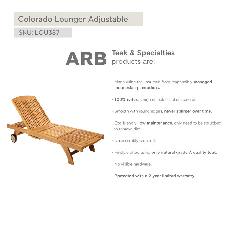 Adjustable Teak Armless Outdoor Chaise Lounger