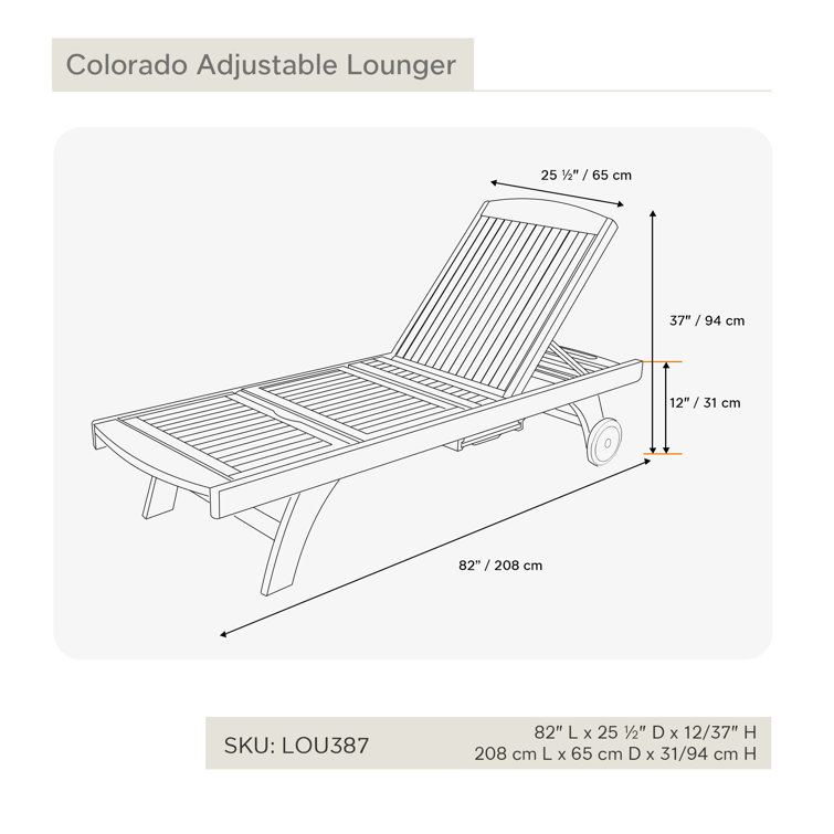 Adjustable Teak Armless Outdoor Chaise Lounger