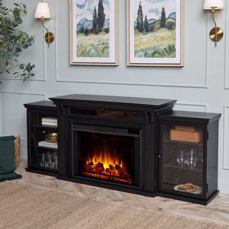 Tracey 84" Black Wood Electric Fireplace TV Stand