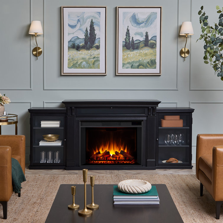 Tracey 84" Black Wood Electric Fireplace TV Stand