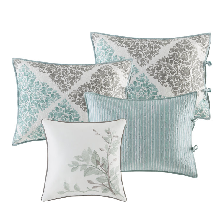 Aqua and Gray Floral Reversible Microfiber Daybed Set