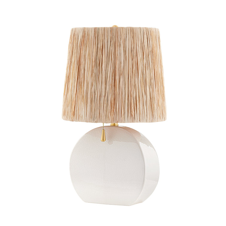 White Ceramic Table Lamp with Natural Raffia Shade