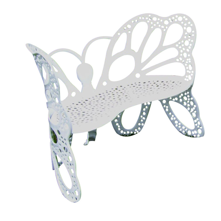 Whimsical White Aluminum Butterfly Garden Bench - 38in
