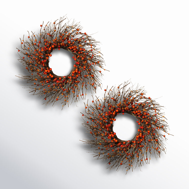 Gold Accented Dried Twig and Autumn Berries Wreath