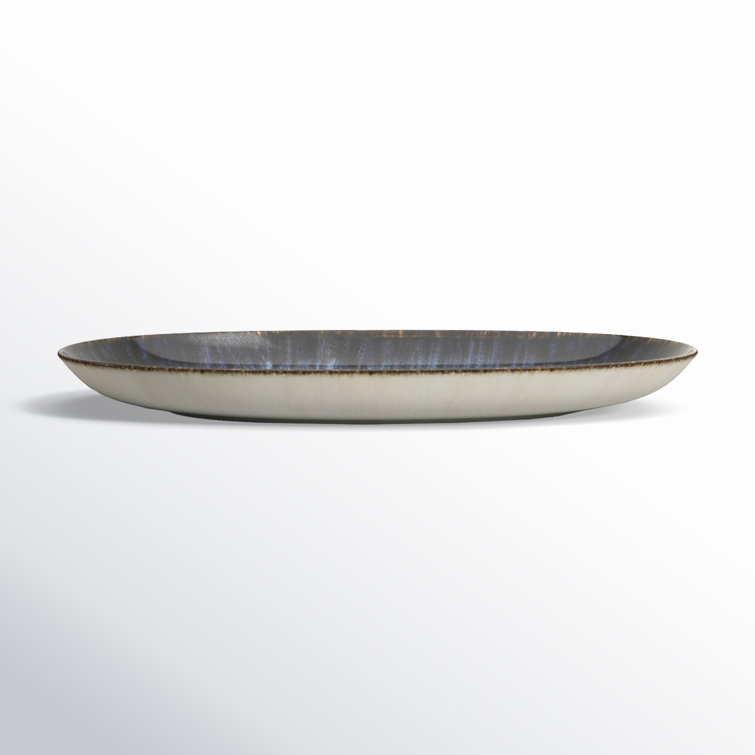 Blue and White Stoneware Oval Serving Platter
