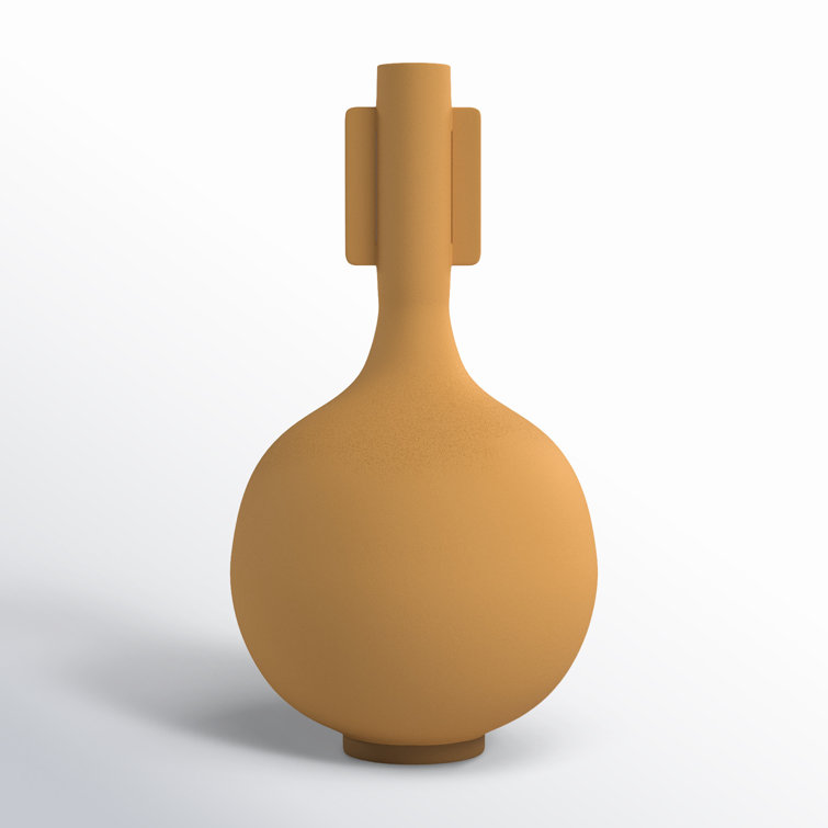 Matte Mustard Textured Metal Decorative Vase