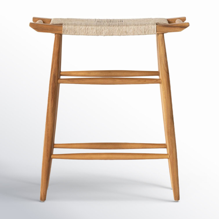 Natural Teak and Wicker Saddle Counter Stool