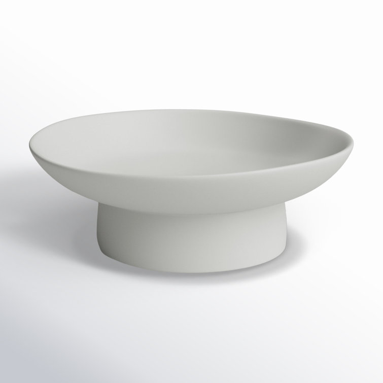 White Round Stoneware Decorative Bowl with Stand