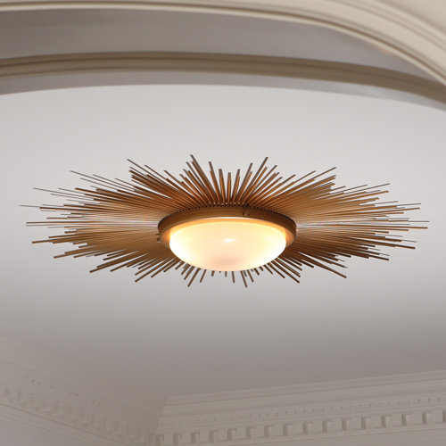 Sunburst Gold and Frosted Glass 2-Light Flush Mount