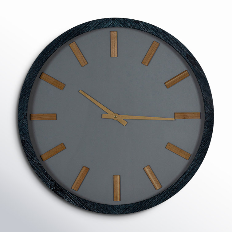 Oversized Gray and Gold Round Wooden Wall Clock