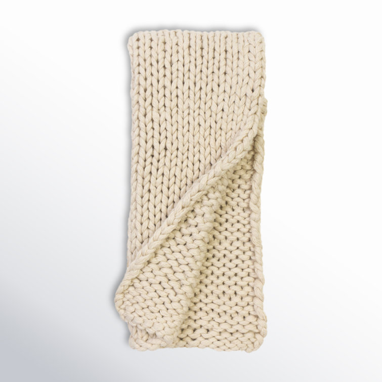 Ivory Cable Knit Wool Throw Blanket