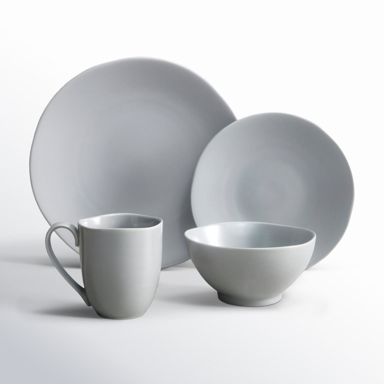 Smoke Gray Ceramic 16-Piece Minimalist Dinnerware Set
