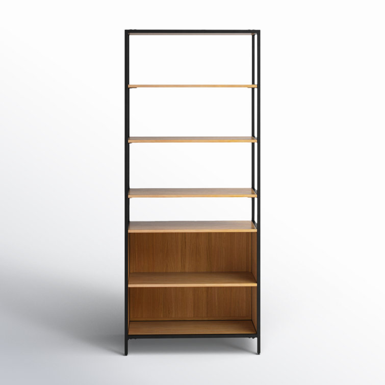 Hans Adjustable Black Wood and Iron Etagere Bookcase with Doors