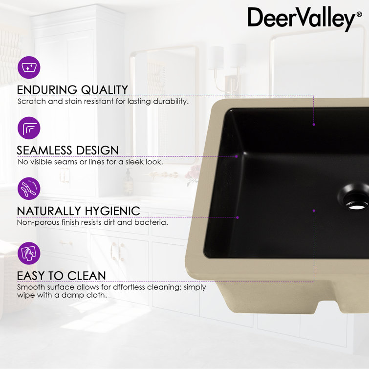 Ursa 19" x 15" Black Vitreous China Rectangular Undermount Bathroom Sink